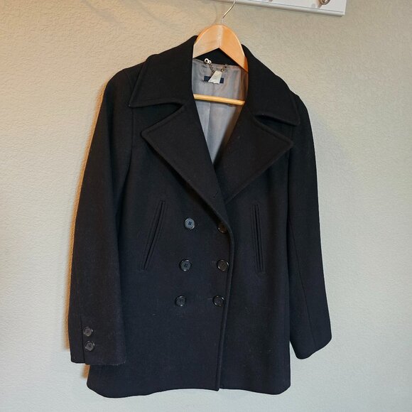 J.Crew Peacoat Women Size Small Wool Blend Double Breasted Black - Picture 1 of 12
